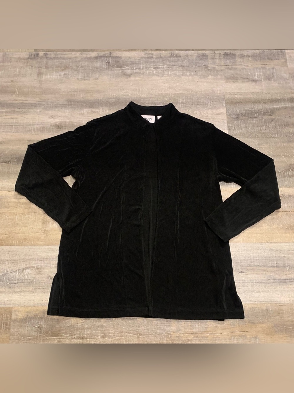 Chicos Travelers Slinky Knit Open Front Jacket Top Size 2/L